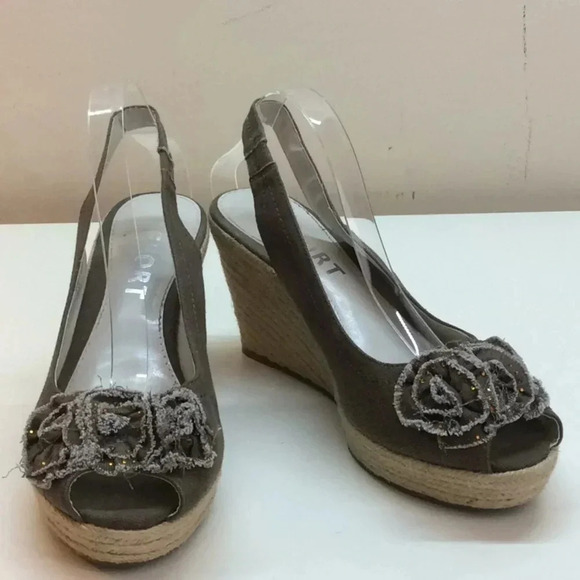 Report Shoes - Report Brown Canvas Espadrilles Wedge Sandals